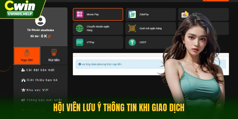 Hội viên lưu ý thông tin khi giao dịch